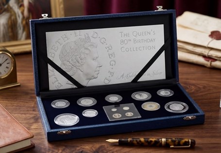 A 2006 annual royal mint proof set. Each coin is struck in silver to the royal mint's unrivalled proof finish. Contains the commemorative crown issued in celebration of QEII's 80th birthday.
