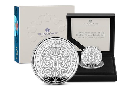 This UK 2026 Silver Proof £5 commemorates the 100th anniversary of the birth of Queen Elizabeth II, honouring her remarkable life and historic reign. Presented in official Royal Mint packaging.
