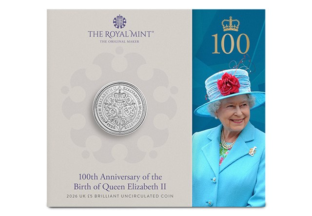QEII 100 £5 Coin BU Packaging FRONT JG 1