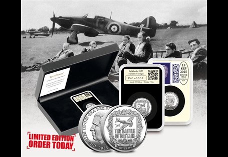 Issued to mark the 85th Anniversary of the Battle of Britain. Featuring a Silver Sovereign struck from Pure Silver. Postmarked on the 85th anniversary of Battle of Britain Day - 15th September 2025.